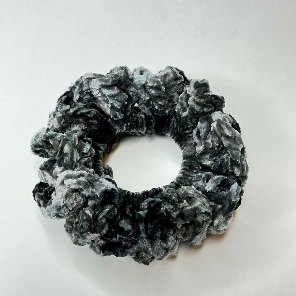Crochet Crushed Velvet Scrunchie Set of 3 Oversized Hair Tie Plush Handcrafted